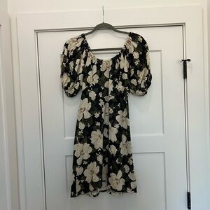 Posse Black and Cream Floral Mini Dress